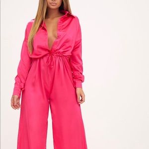 Fuchsia Satin Wide Leg Jumpsuit